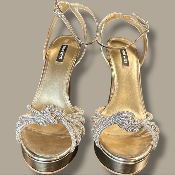 NWOT Nine West ‘Wowzz Platform Dress Sandals’ in “Bronze Crystal” Size 11 - Picture 5 of 16